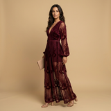 Vestido Largo Encaje Bordado Boho Abertura