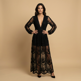 Vestido Largo Encaje Bordado Boho Abertura