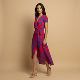 Vestido Largo Floral Cruzado Lazo Manga Corta