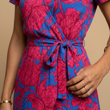 Vestido Largo Floral Cruzado Lazo Manga Corta