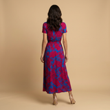Vestido Largo Floral Cruzado Lazo Manga Corta