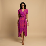 Vestido Largo Floral Cruzado Lazo Manga Corta