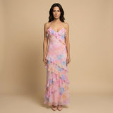 Vestido de Boda Invitada Volantes Jacquard Floral