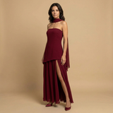 Vestido de Fiesta Bandeau Asimétrico Abertura Alta