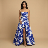Vestido de Fiesta Floral Sin Tirantes Falda Volumen