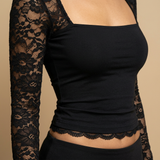 Top Cropped Encaje Manga Larga Mujer