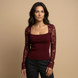 Top Cropped Encaje Manga Larga Mujer