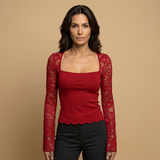 Top Cropped Encaje Manga Larga Mujer