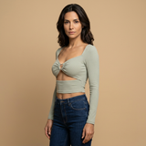 Top Cropped Canelado Cut-Out Corazón Dorado