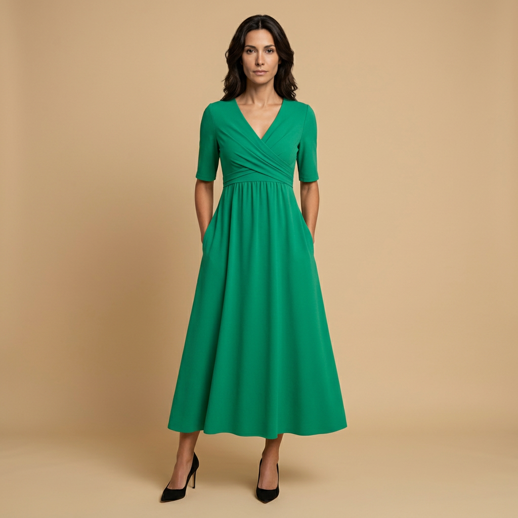 Vestido Largo Cruzado Escote V con Bolsillos