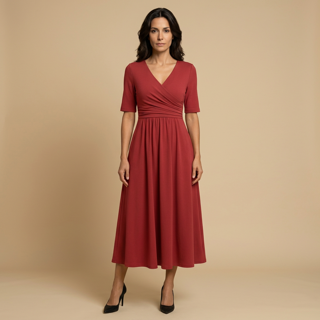Vestido Largo Cruzado Escote V con Bolsillos