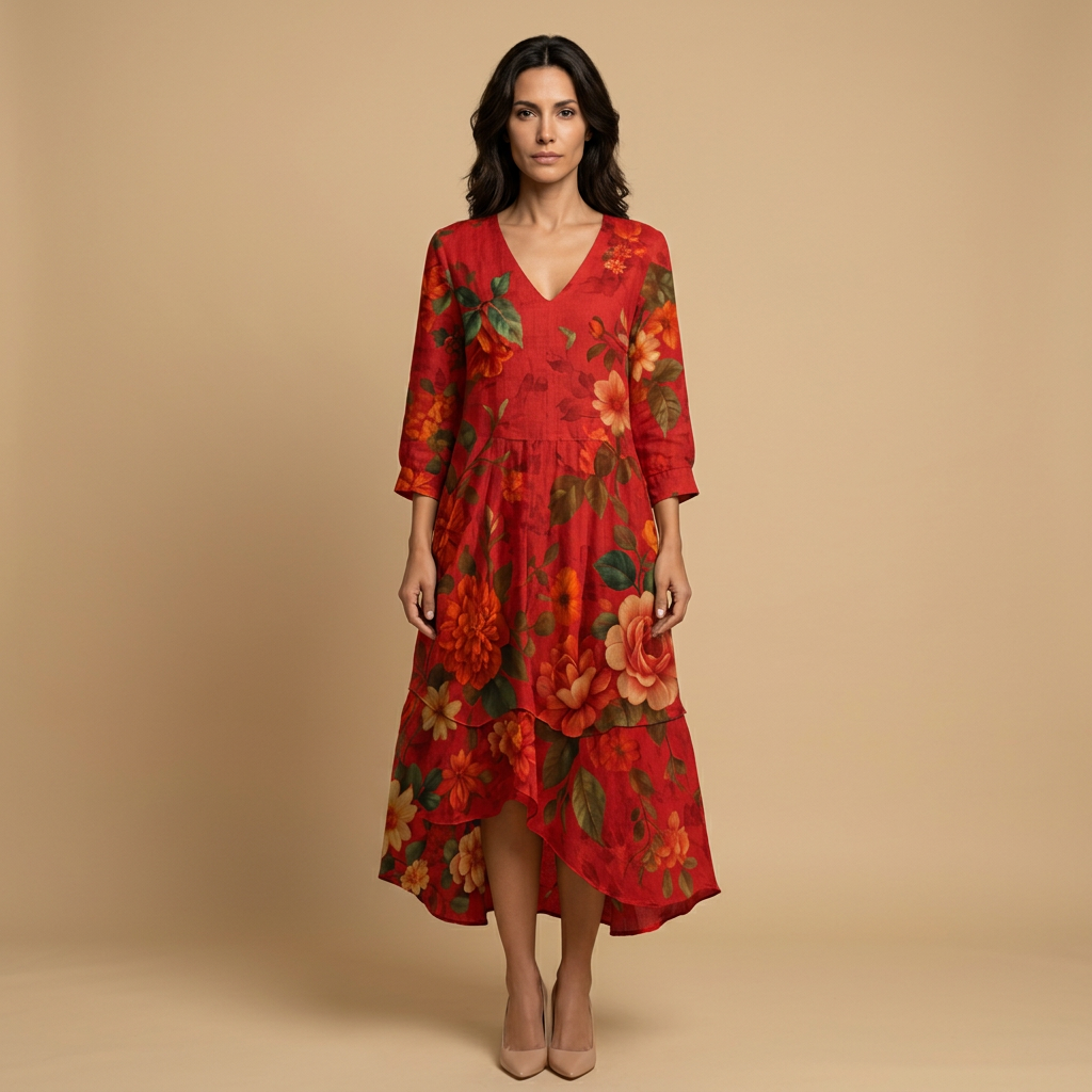 Vestido Largo Boho Floral Volantes Vintage Mujer