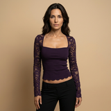 Top Cropped Encaje Manga Larga Mujer