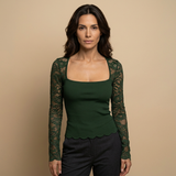 Top Cropped Encaje Manga Larga Mujer