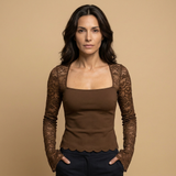 Top Cropped Encaje Manga Larga Mujer