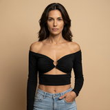 Top Cropped Canelado Cut-Out Corazón Dorado