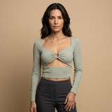 Top Cropped Canelado Cut-Out Corazón Dorado
