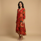 Vestido Largo Boho Floral Volantes Vintage Mujer