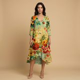 Vestido Largo Boho Floral Volantes Vintage Mujer