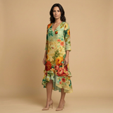 Vestido Largo Boho Floral Volantes Vintage Mujer