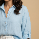 Camisa Lino Oversize Manga Larga Mujer Verano