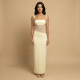 Vestido Largo Bustier Encaje Transparente Tirantes Lazo