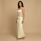 Vestido Largo Bustier Encaje Transparente Tirantes Lazo
