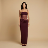 Vestido Largo Bustier Encaje Transparente Tirantes Lazo