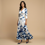 Vestido Largo Satinado Floral Bold Escote Cruzado