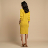 Vestido Midi Punto Canelado Cuello Polo Botones