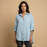 Camisa Lino Oversize Manga Larga Mujer Verano