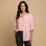 Camisa Lino Oversize Manga Larga Mujer Verano