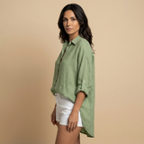 Camisa Lino Oversize Manga Larga Mujer Verano