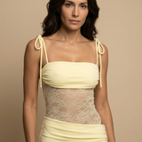 Vestido Largo Bustier Encaje Transparente Tirantes Lazo