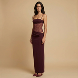 Vestido Largo Bustier Encaje Transparente Tirantes Lazo