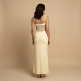 Vestido Largo Bustier Encaje Transparente Tirantes Lazo