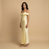 Vestido de Boda Invitada Satinado Off-Shoulder Largo