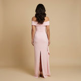 Vestido de Boda Invitada Off-Shoulder Abertura Drapeado