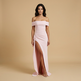 Vestido de Boda Invitada Off-Shoulder Abertura Drapeado