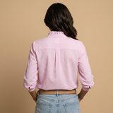 Camisa Mujer Volantes Botonadura Tejido Waffle Manga Larga