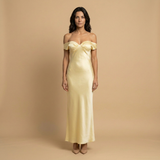 Vestido de Boda Invitada Satinado Off-Shoulder Largo