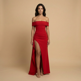 Vestido de Boda Invitada Off-Shoulder Abertura Drapeado