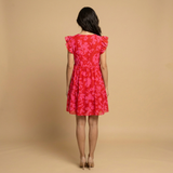 Vestido Corto Floral Manga Mariposa Volantes Verano