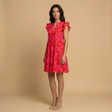 Vestido Corto Floral Manga Mariposa Volantes Verano