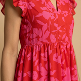 Vestido Corto Floral Manga Mariposa Volantes Verano