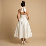 Vestido Midi Halter Escote V Falda Vuelo Jacquard