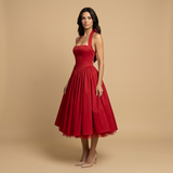 Vestido Midi Corsé Halter Falda Vuelo Tul Romántico