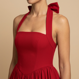 Vestido Midi Corsé Halter Falda Vuelo Tul Romántico