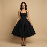 Vestido Midi Corsé Halter Falda Vuelo Tul Romántico