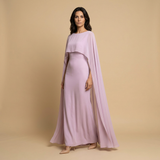 Vestido Largo Satinado Capa Chifón Manga Ángel Mujer